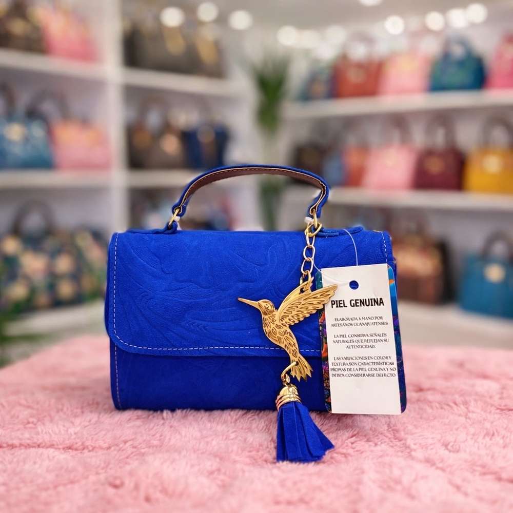 Blue Suede Leather Mini Crossbody Bag  women’s shoulder bag